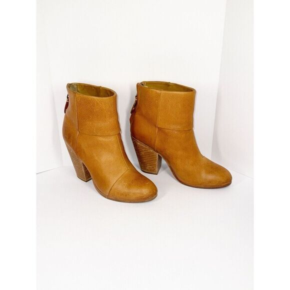 Rag & Bone Newbury Ankle Boots Leather Bootie Block Heel Tan Chunky 37.5/7.5 - Picture 4 of 12